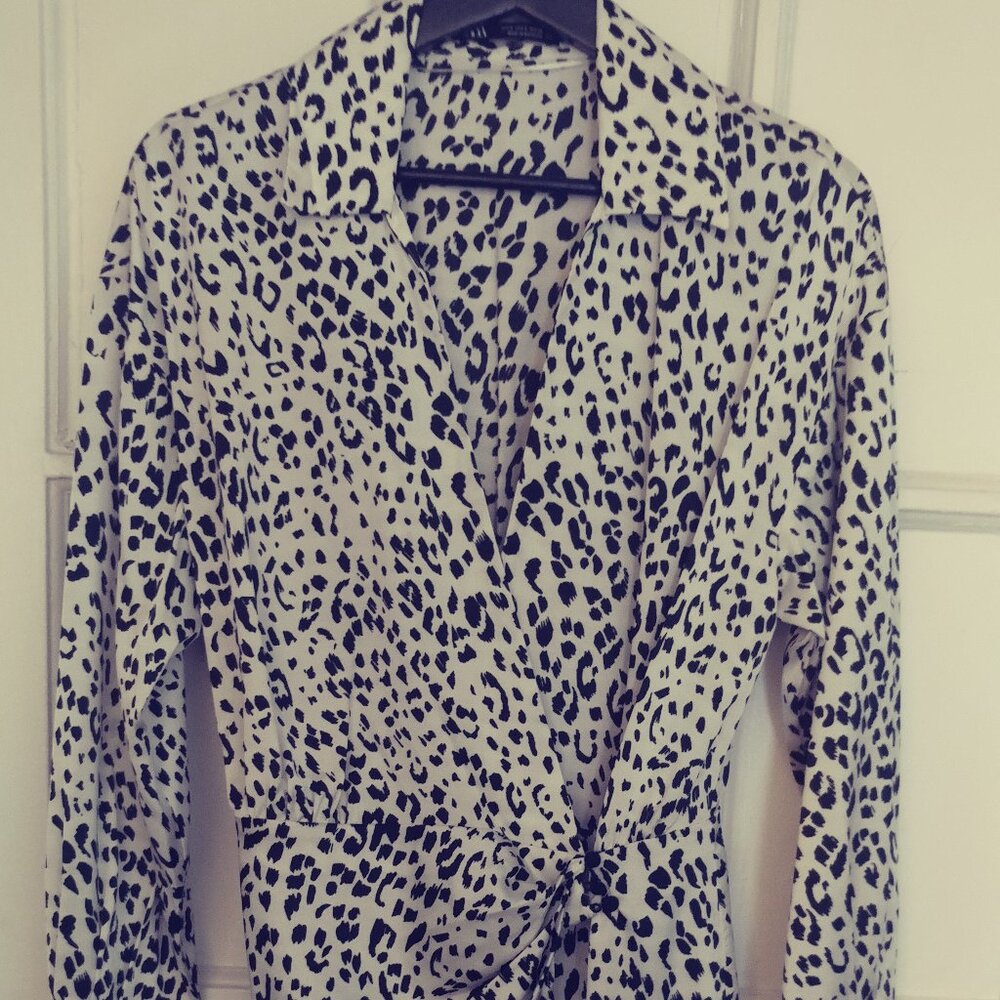 Zara Animal Print Wrap Dress in Black & White